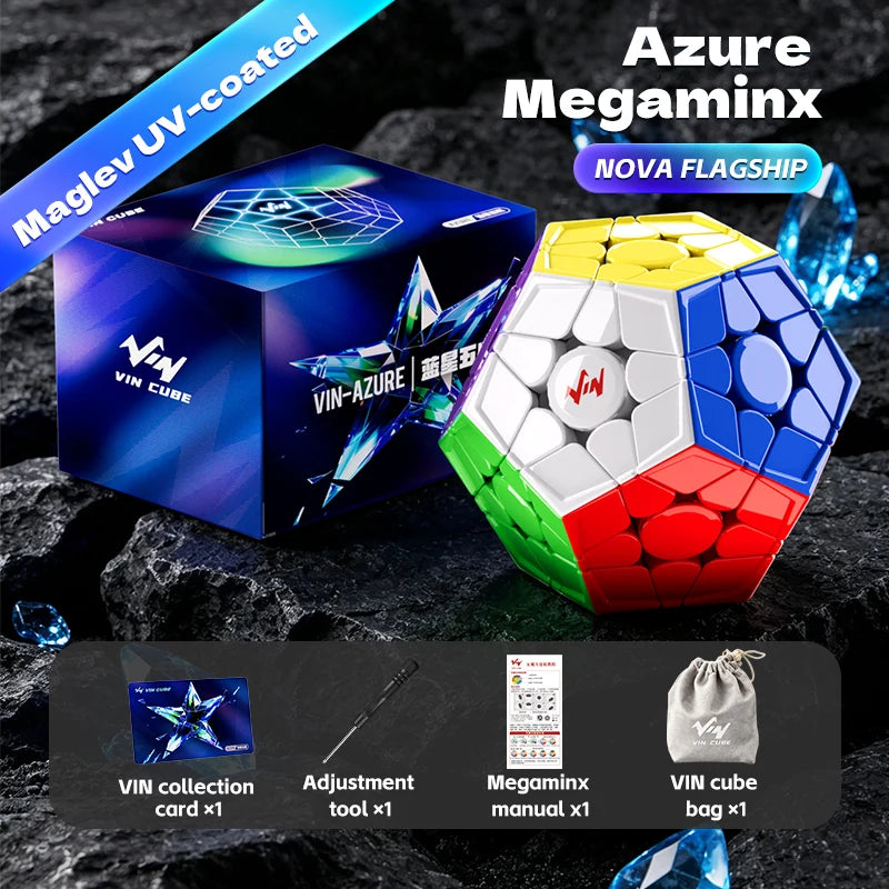 VIN Cube Azure Megaminx Nova (Magnetic, MagLev, Core Magnets, UV Coated)